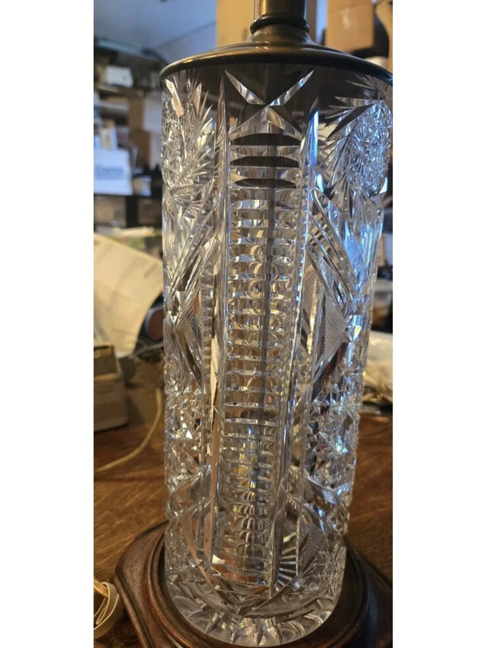 Vintage Pressed Glass Crystal? Cylinder Table Lamp. 22